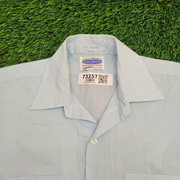 Vintage 70s Disco MOD Button Shirt XL 23x32 Powder-Blue - Picture 3 of 11